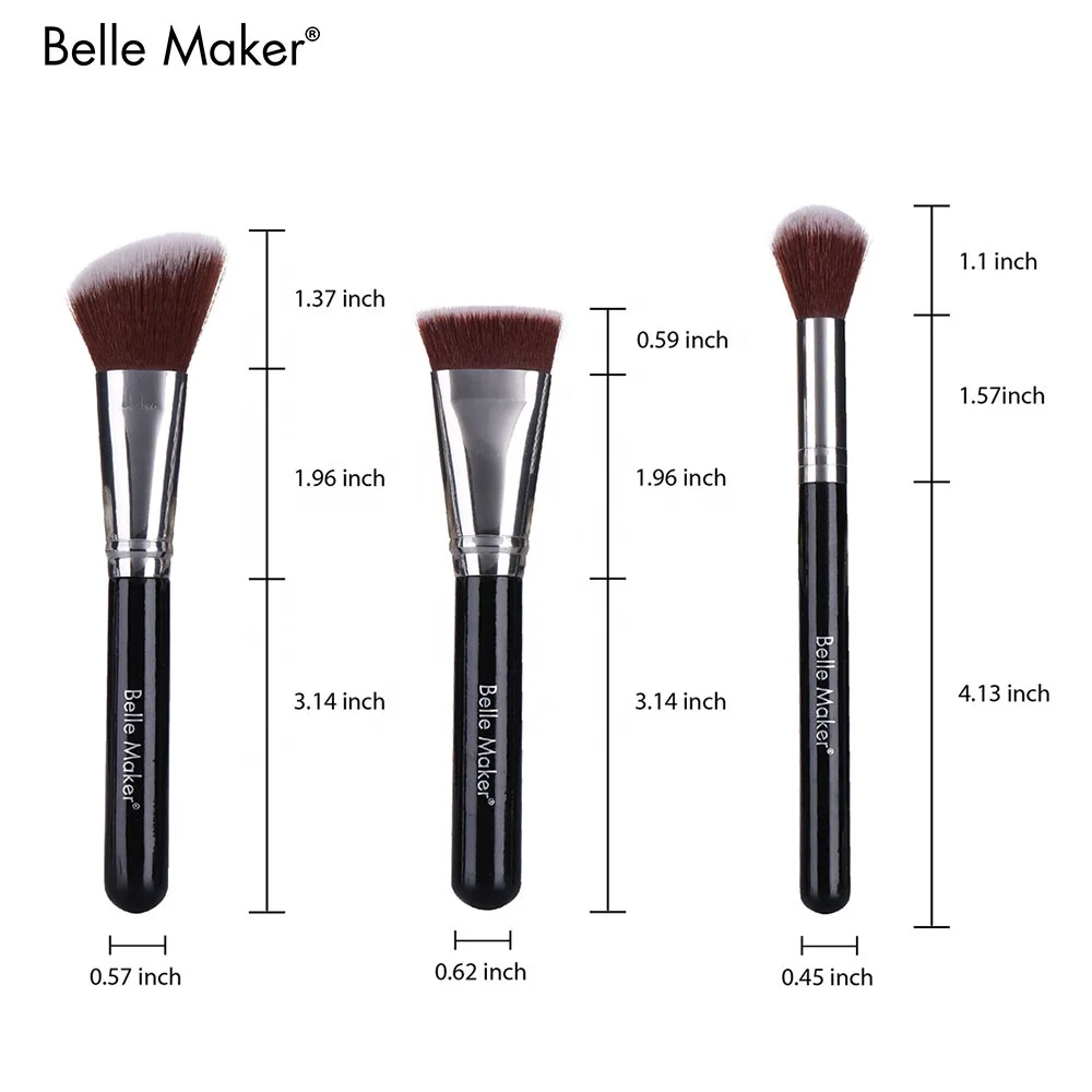 
Black shiny professional Wholesale custom logo fashion upscale glam 3 pcs makeup brush set, contour highlight powder blender 