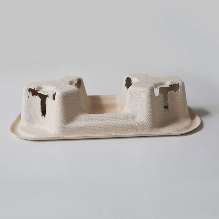 Disposable Biodegradable Bagasse Sugarcane Coffee Cup Holder Carry Tray for 2/4 Cups