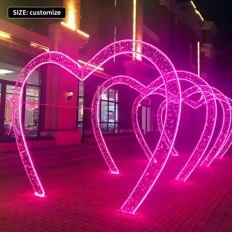 Custom Design Heart Shape Motif Light Christmas 3D Outdoor Street Decoration LED Tunnel Arch Motif Lights