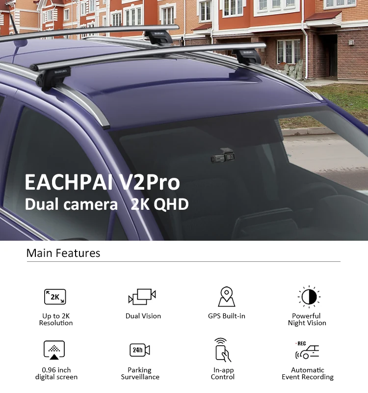 2024 New Design EACHPAI V2 Pro QHD 2K mini dash cam front and rear car gps tracking device 1920x1080 hd car camera gps black box