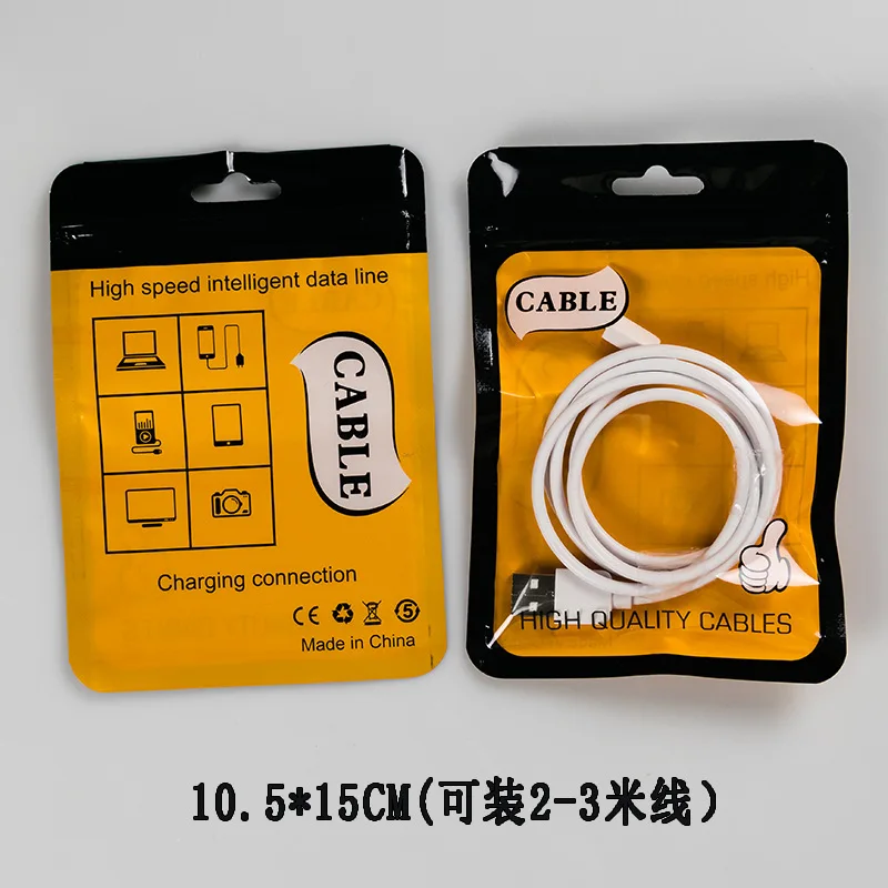 Plastic Ziplock Top Clear Window Retail Pouches USB Cable Package Bag for iPhone Samsung USB Charger Cable Package Bags