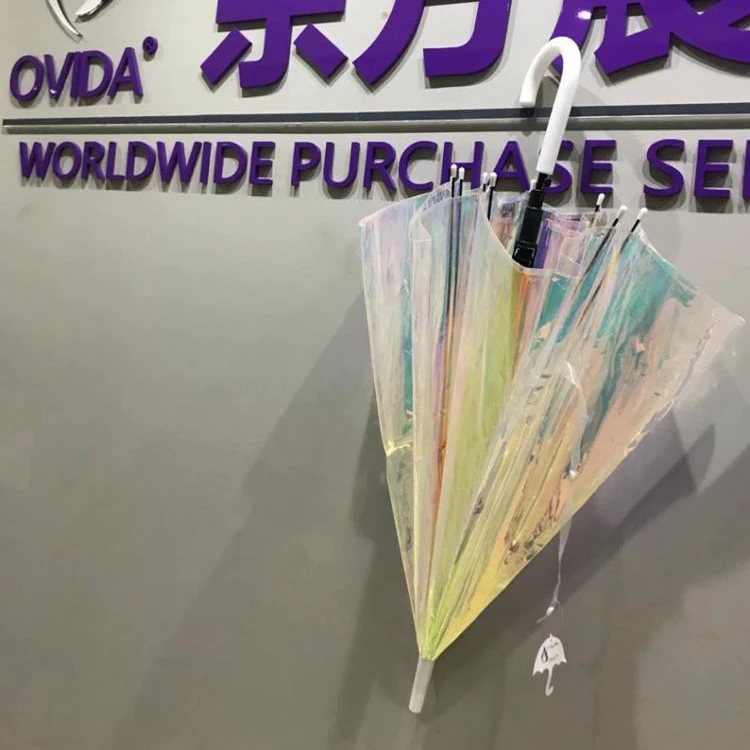 Diamond Shining Rainbow Iridescent EVA Plastic Bubble Umbrella Hot Sale Fashion Colorful Shiny Fluorescent Holo POE umbrella