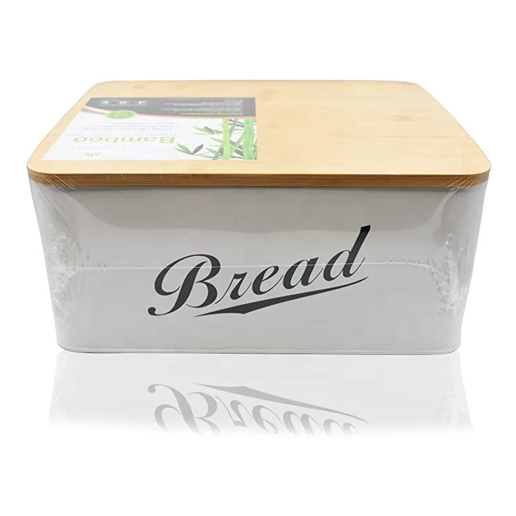 Modern Metal Bread Box with Bamboo Lid, Bread Storage, Bread Container for Kitchen Counter