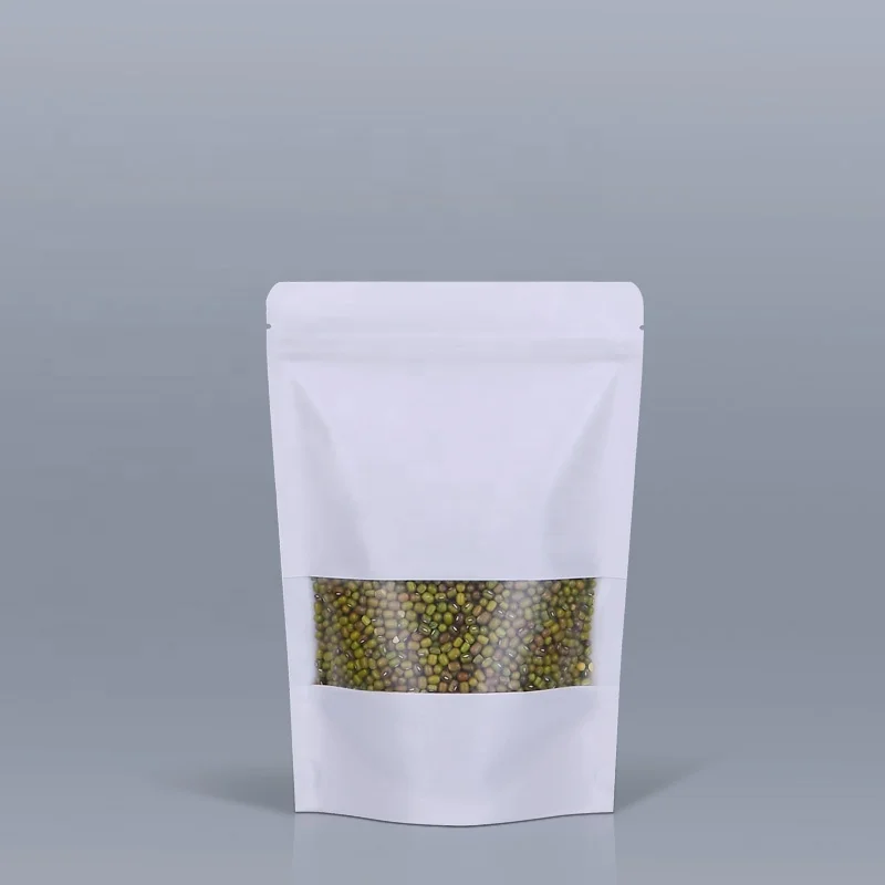 Ziplock White Kraft Craft Paper Standing Up Pouches Food Packaging Zipper kraft paper Bags With Window