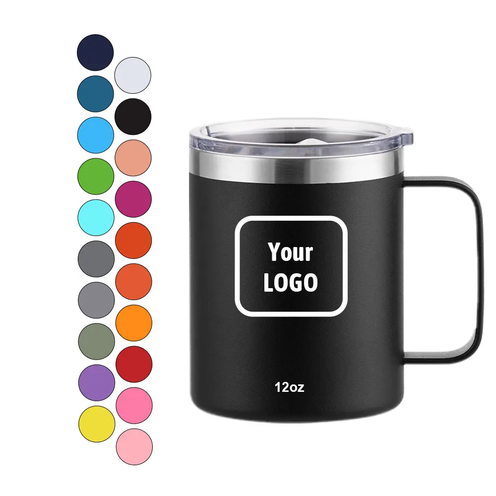 Custom 12oz 14oz 16oz double wall vacuum camping stainless Steel BPA free powder coated insulated travel coffee mug with handle