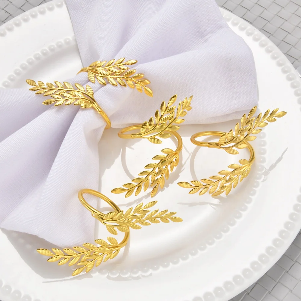 China Supplier Superior New Party Event Christmas Metal Ring Napkin Wheat Stalks Table Gold Napkin Rings