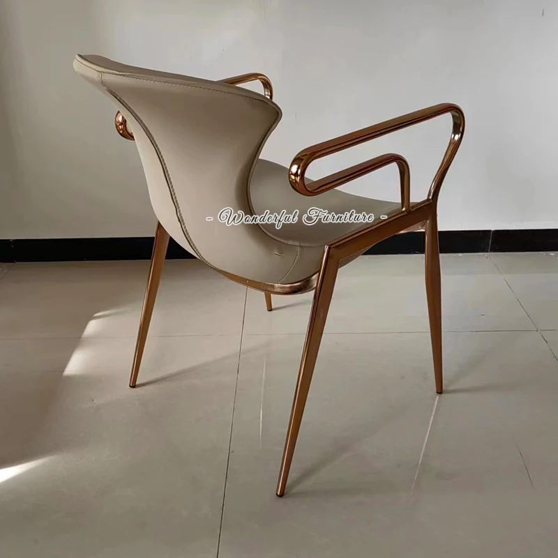 Most Popular Rose Gold Legs Backrest Armrest Designer Conference Chair Superior Light Luxury Dining Chair