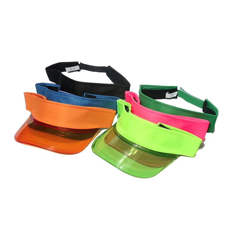 Summer beach fashion sun protection visor with PVC brim empty top hats custom logo adjustable advertising caps