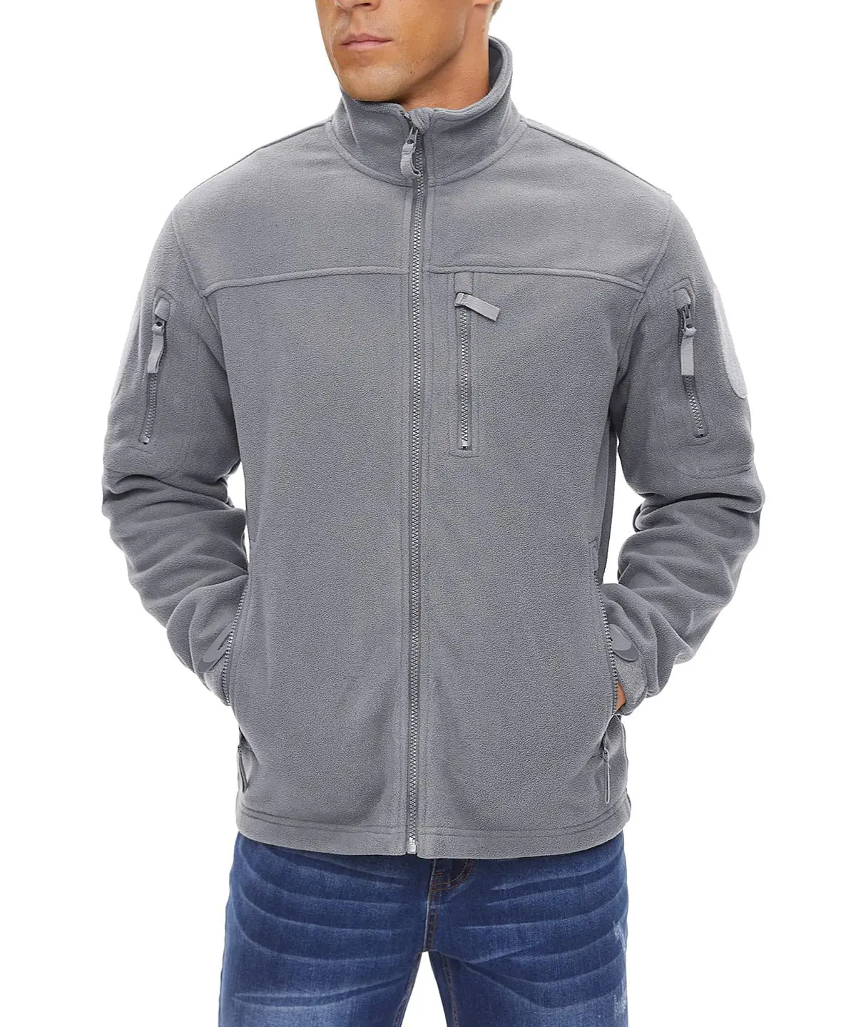 Custom Windbreaker Winter Thermal Hunting Hiking Jacket Multi-Pocket Full Zip Fleece Tactical Jacket For Men