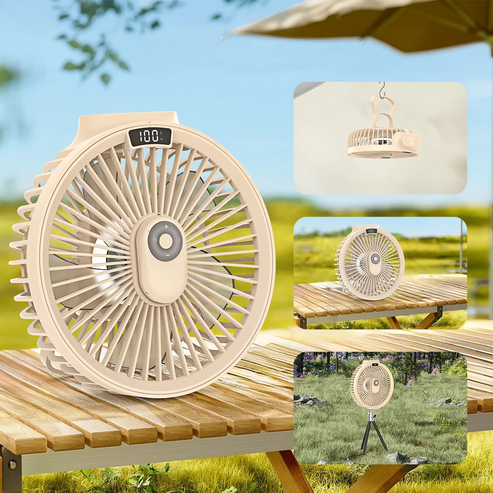 Portable USB Wireless Remote Control Smart Mini Ceiling Fan with Tripod LED Light for Camping