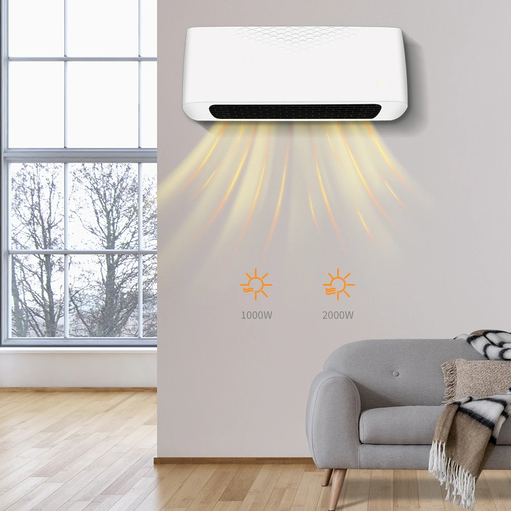 2000W room electric wall mounted heater LED ptc ceramic fan heater with remote control