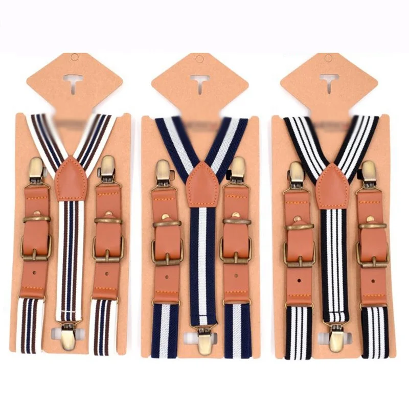 new fashion striped design colorful 3 clips y shape kids children suspenders
