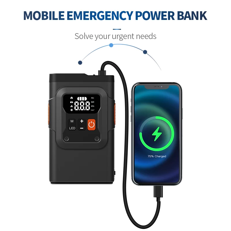 4 In 1 Functions Portable Car Jump Starter Battery Multifunction Jump Starter With Air Compressor Portable Car Jump Starter