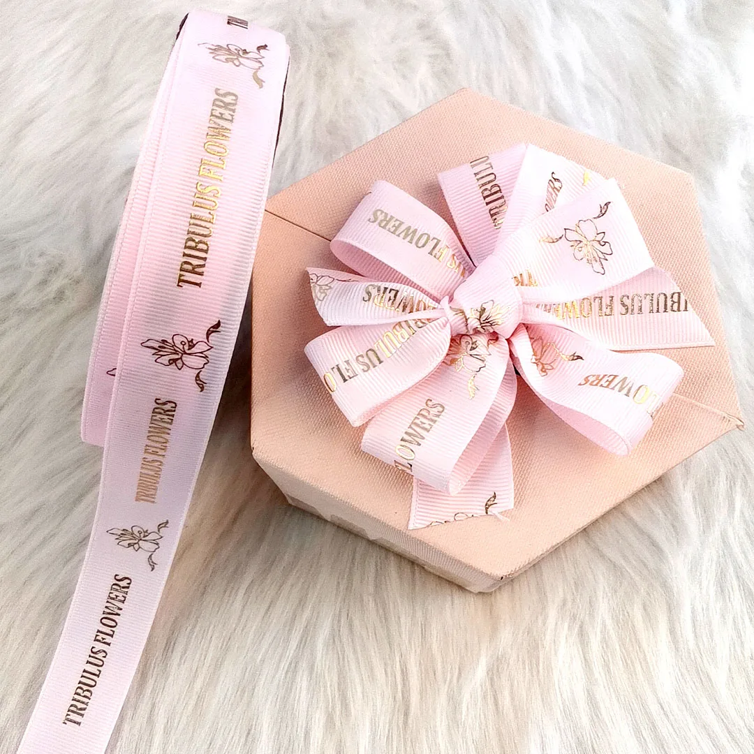 Factory wholesale  decorative flowers ribbon grosgrain ribbon roll Custom LOGO gift box  with ribbon