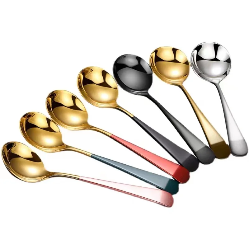 Custom color Round Coffee Honey Dessert Spoon Baby Children Golden Spoon Long Handle Milk cutlery