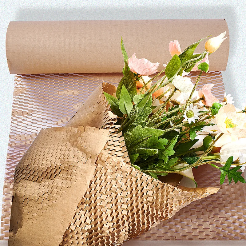 Brown honeycomb buffer paper roll environmentally friendly degradable recycling kraft mesh honeycomb wrapping packaging paper