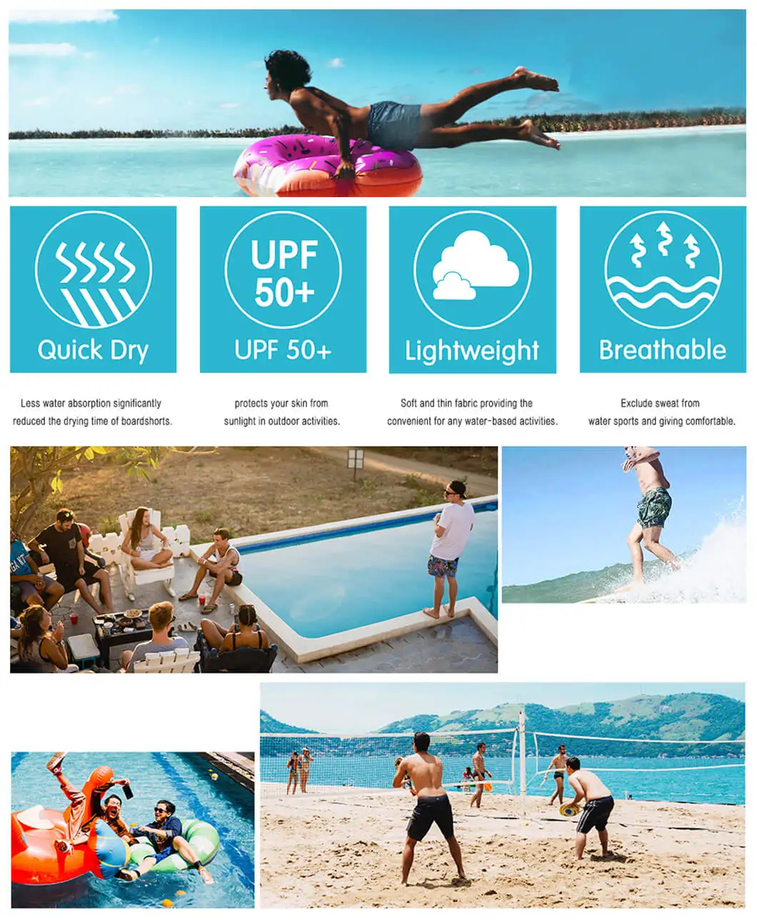 Custom Breathable Quick Dry Beach Wear Cool Sublimation Pattern Swim Shorts for Men