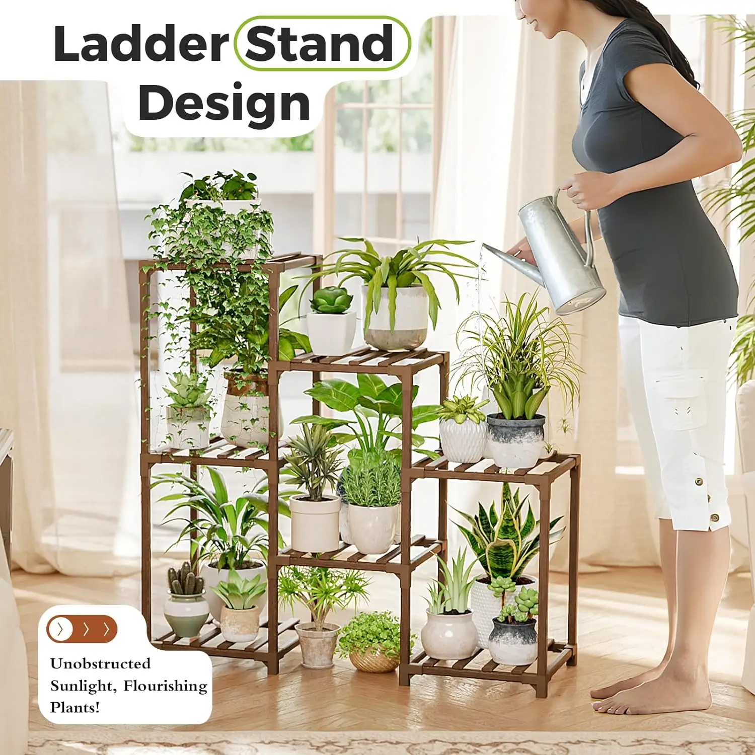 7 Tier Wooden Flower Stand Trellis Plant Pot Stand Wood Potting Pots Shelves Outdoor Gardening Corner Plant Stands