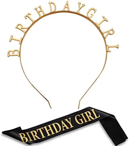 Girl Tiara Headband Headpiece Party Hair Accessories Satin Sash Decorations Supplies Crown Happy Favor Gift Birthday