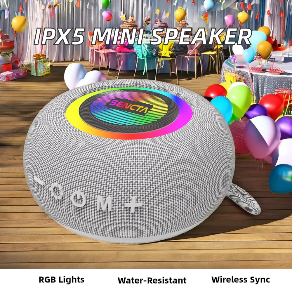 Мини беспроводной динамик портативный IPX5 Водонепроницаемый RGB светодиодный мигающий свет с батарейным питанием микрофон ткань дизайн для наружного использования
