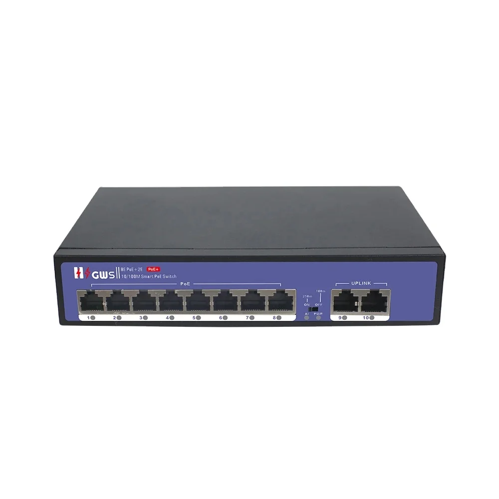CCTV 8 port PoE switch OEM PoE Switch 10 port 10/100 switch with 8 port POE For IP Camera Network camera