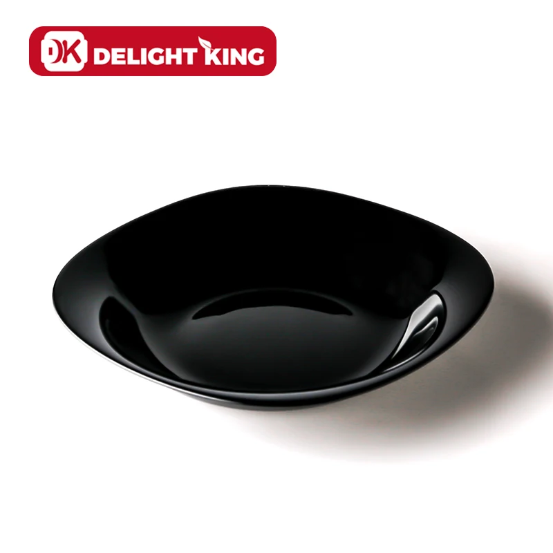 Home use Printed Flower Decoration Stock opal glass dinner Set dish plate bowl black opal glassware dinnerware