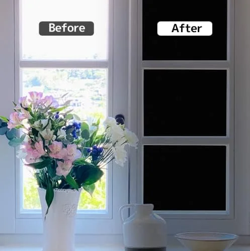 White Blackout Window Film 100% Light Blocking Film Room Darkening Window Cover for Privacy Day Sleep Sun Blocking