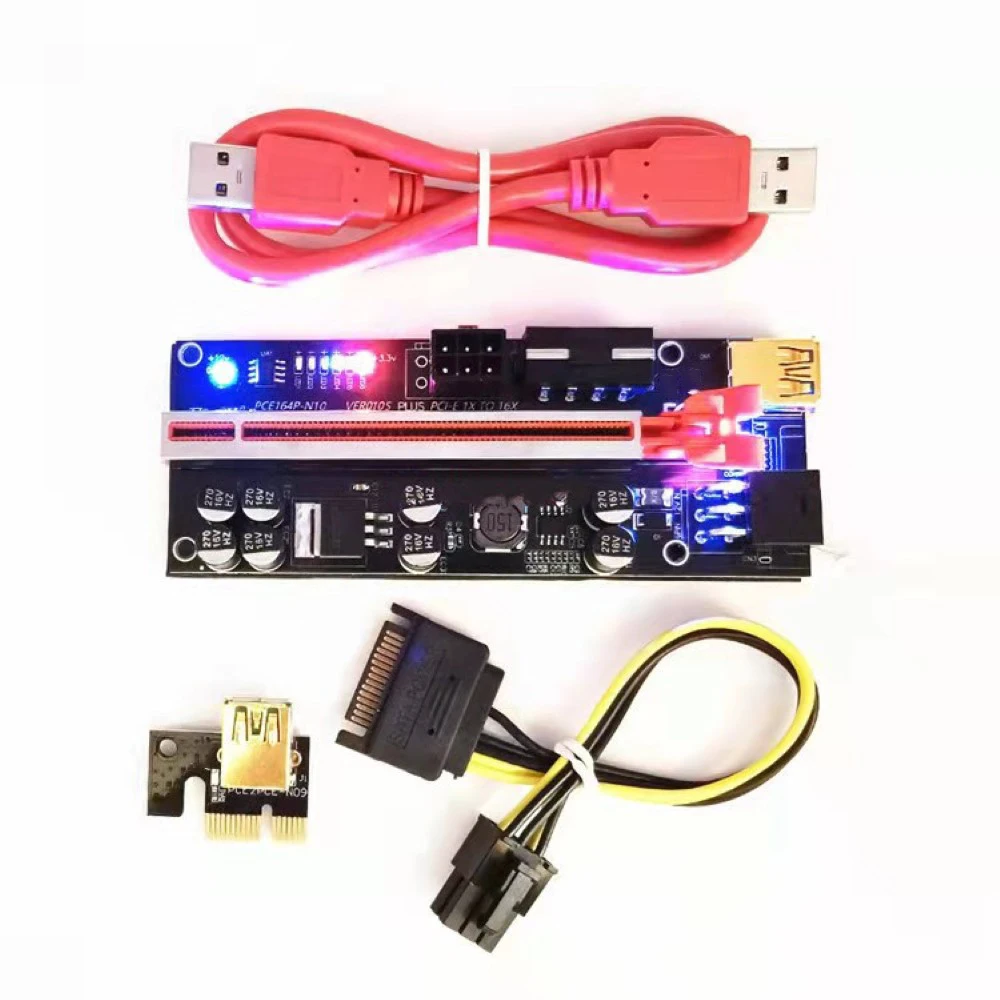Новейшая модель; VER010S плюс USB 3,0 PCI-E VER Экспресс 1X 16x удлинитель Pcie Riser 010S карта адаптера SATA 15pin до 6 контактный разъем питания
