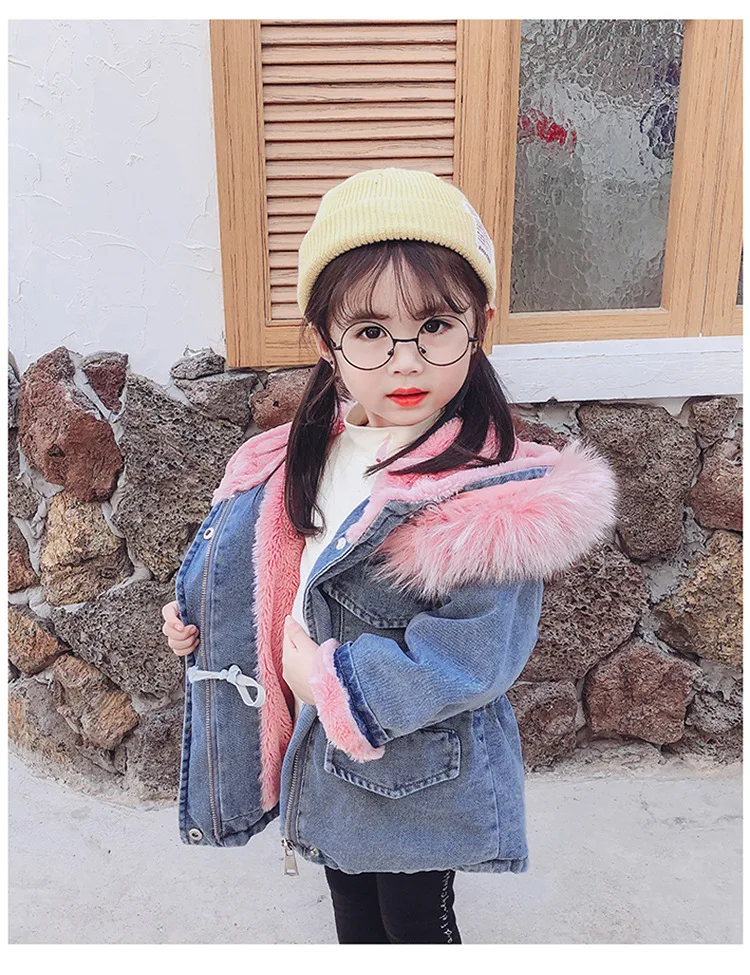 Girls Clothing Baby Coats for Girls Fur Collar Jackets For Winter Autumn Kids Clothes Plus Velvet Thick Denim Children Outerwear