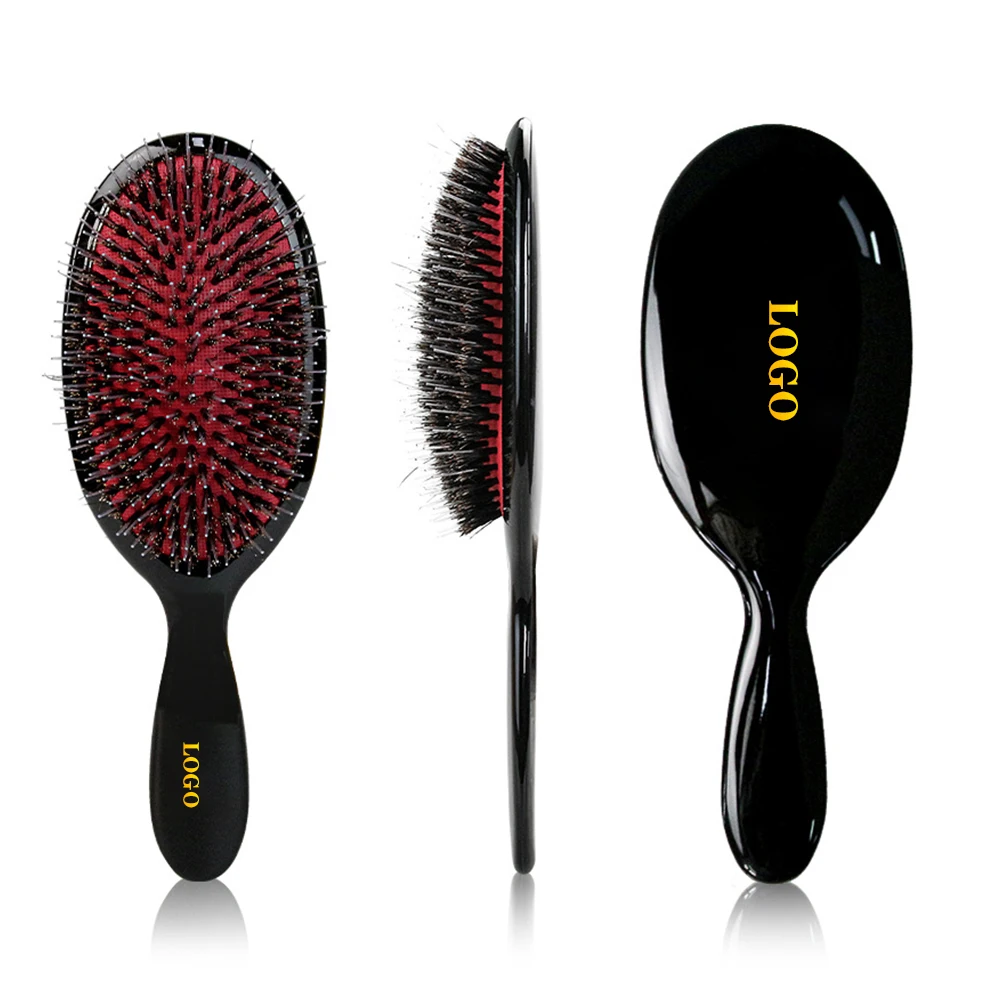 Oem Professional Salon Large Medium Boar Bristles Black Hair Extensions Brush For Curly Fine Wavy And Straight Hair