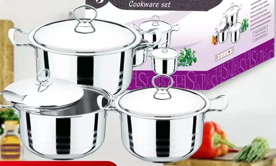 Wholesale Promotion Stainless Steel Stockpot Kitchen Cooking Pot Cookware Set,16-18-20cm three piece set in natural color