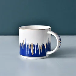 New Luxury Wholesale Creative Coffee Milk Mugwith Black And Blue Pattern For Couples Mix Design