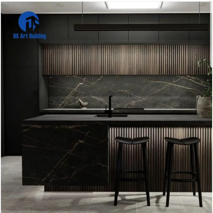 DS luxury modern kitchen sink cabinet glass door black melamine cheap price wooden cabinet kitchen storage cabinet