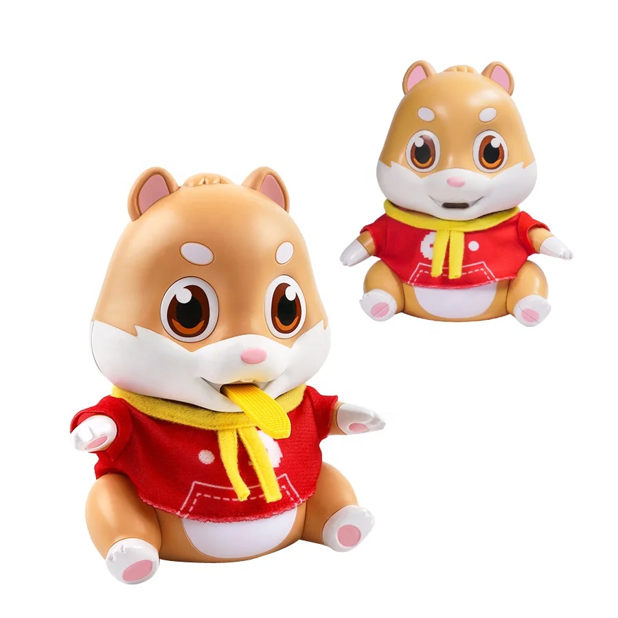 Cute battery operated electronic greedy hamster toys funny simulation feeding talking touch sensing musical pet toys for girls