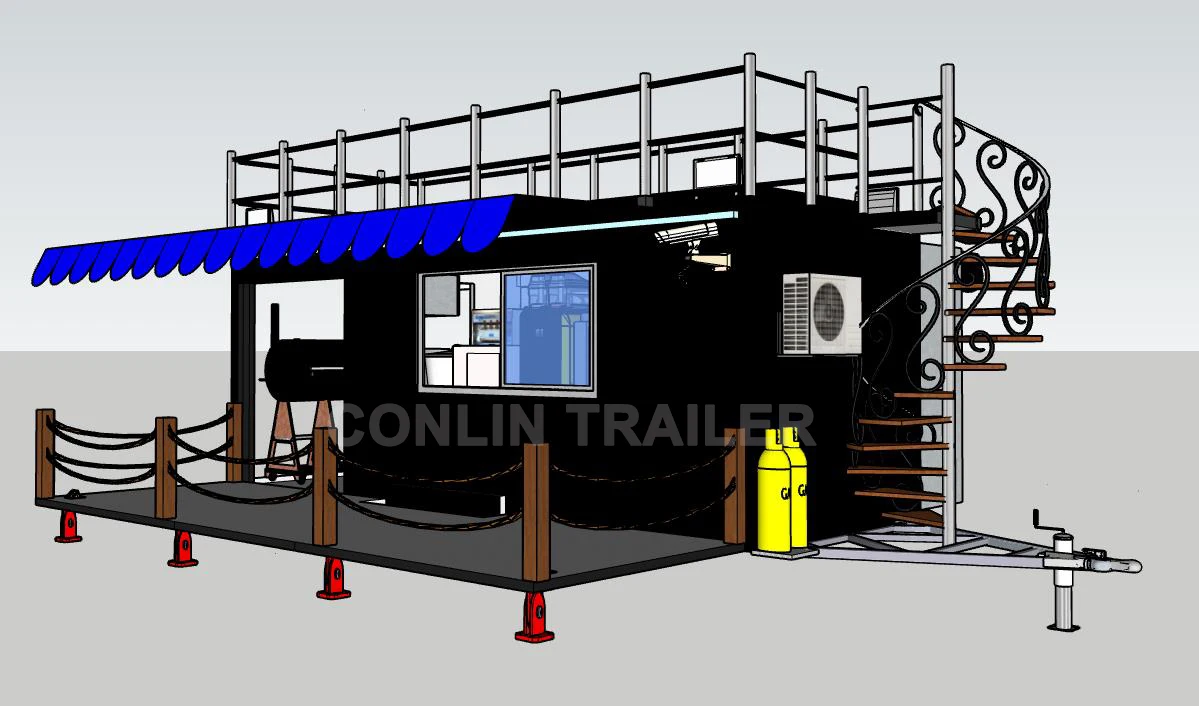 Mobile bar truck with seats 5 meters food trailer with seats up top
