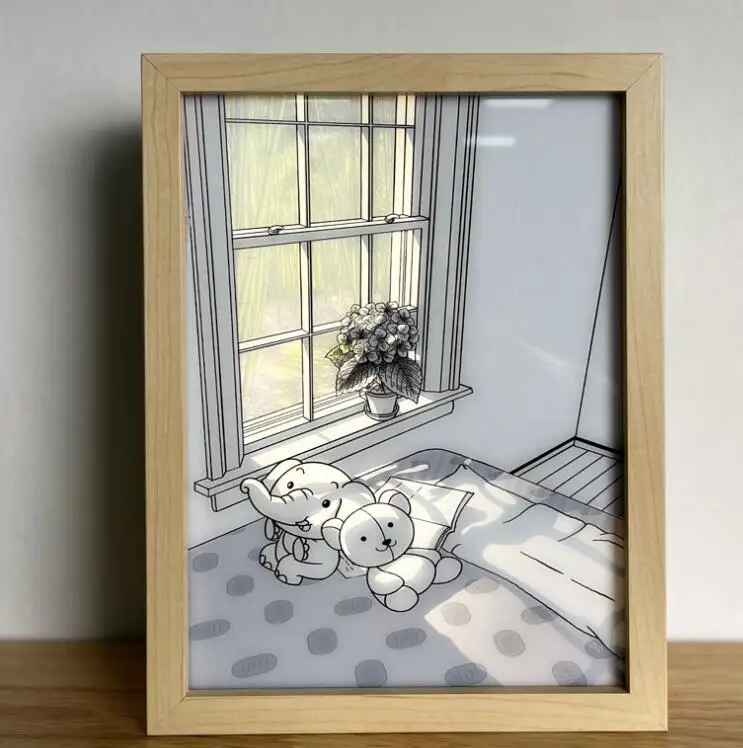 Customize 3D Creatives Acrylic Board Led Art Wood Frame Wall Painting Sunshine Picture Mood Light Bedroom Decoration