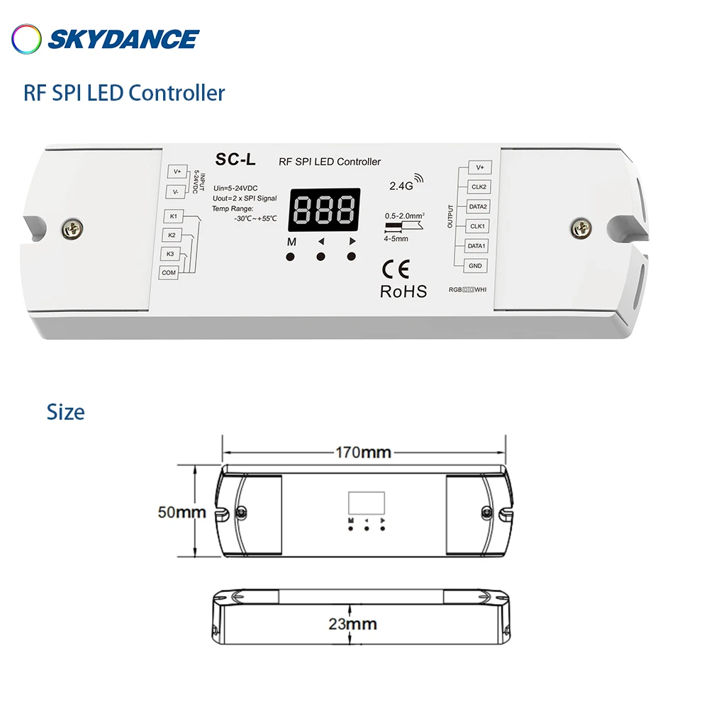 Skydance SC-L 5-24VDC RF SPI LED Controller for White light/RGB/RGBW pixel led strip Compatible with 47 kinds of Driving ICs