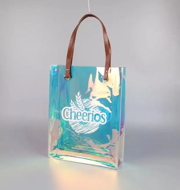 Custom Logo Printed Eco Friendly Reusable Clothing T-shirt Plastic Bags Recyclable Holographic PVC Handbag Shopping Bags