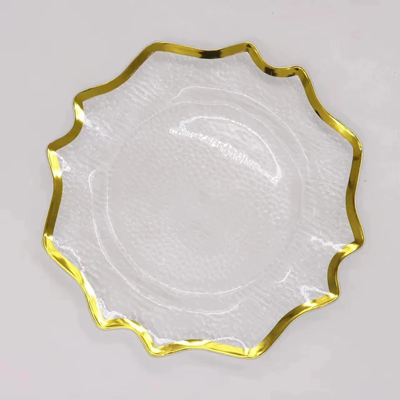 2023 Hot Sale Clear Plastic Charger Plates Gold Rim Wedding Plates Banquet Plastic Plate Set Wedding Dish