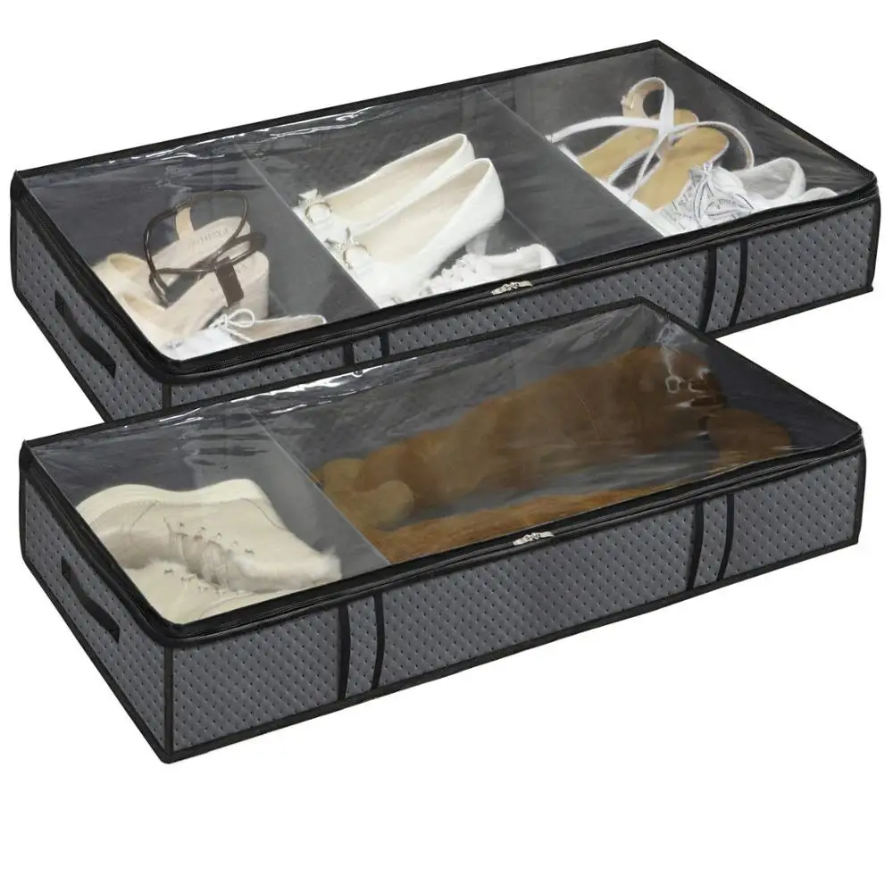 Foldable Underbed Clothing Organizers Quilt Clothes Zipper Clear Windows underbed Storage bag