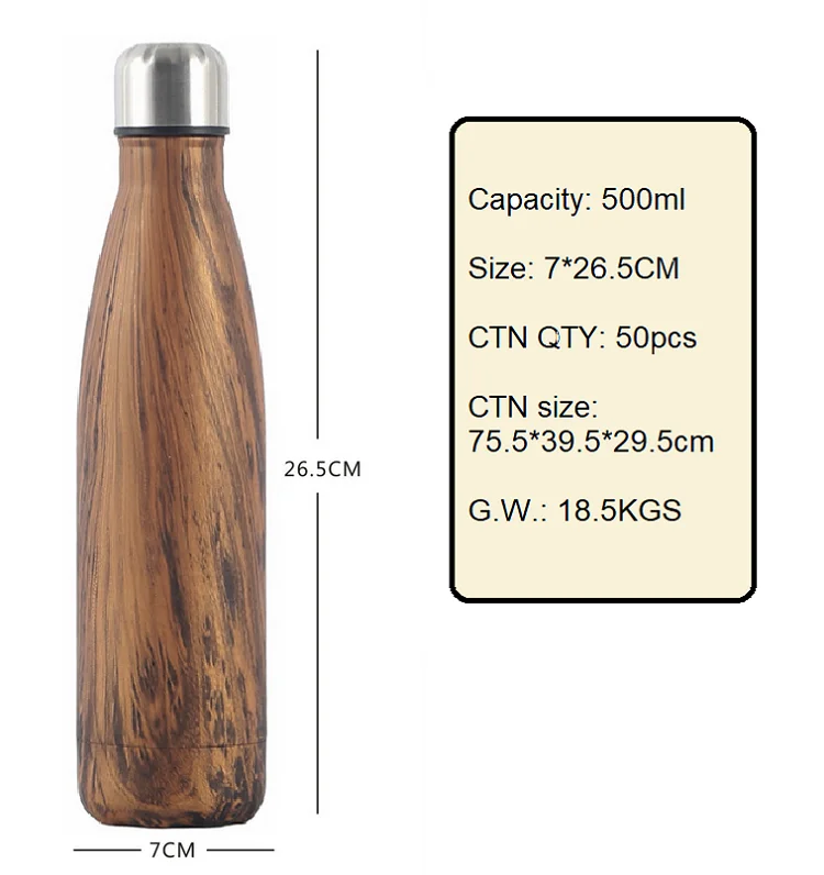 Eco friendly metallic thermo coke water bottle vacuum insulated sports flasks stainless steel cola bottle