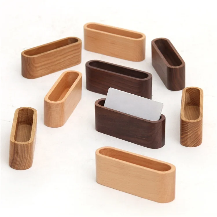 Natural Desktop Wooden Business Card Box Memo Holder Wooden Desk Box Wooden Cards Storage Box