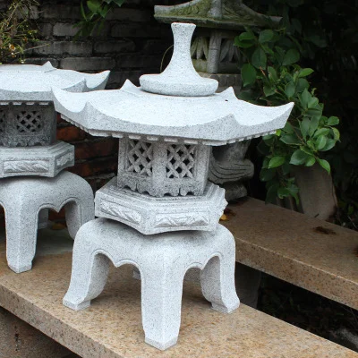 Octagon Granite Japanese Outdoor Garden Stone Lanterns Ornaments For Decorative