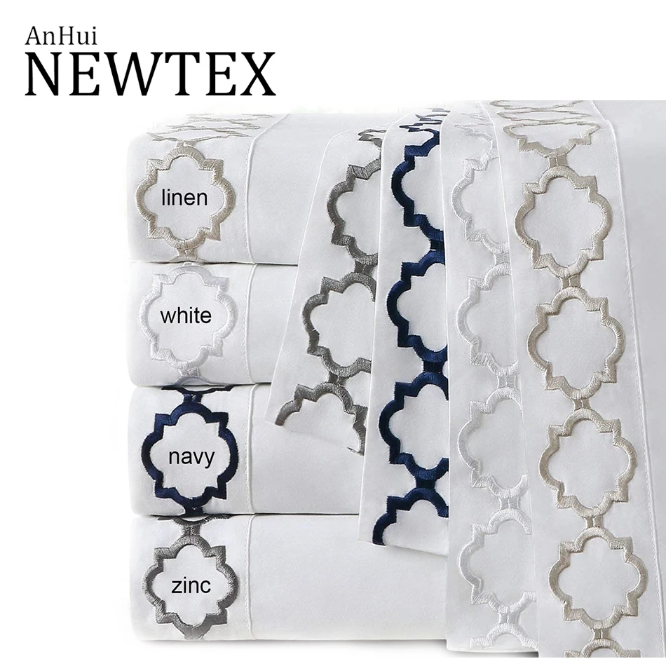 80gsm 100% polyester microfiber embroidery professional luxury hotel bed sheets 4pcs from Newtex