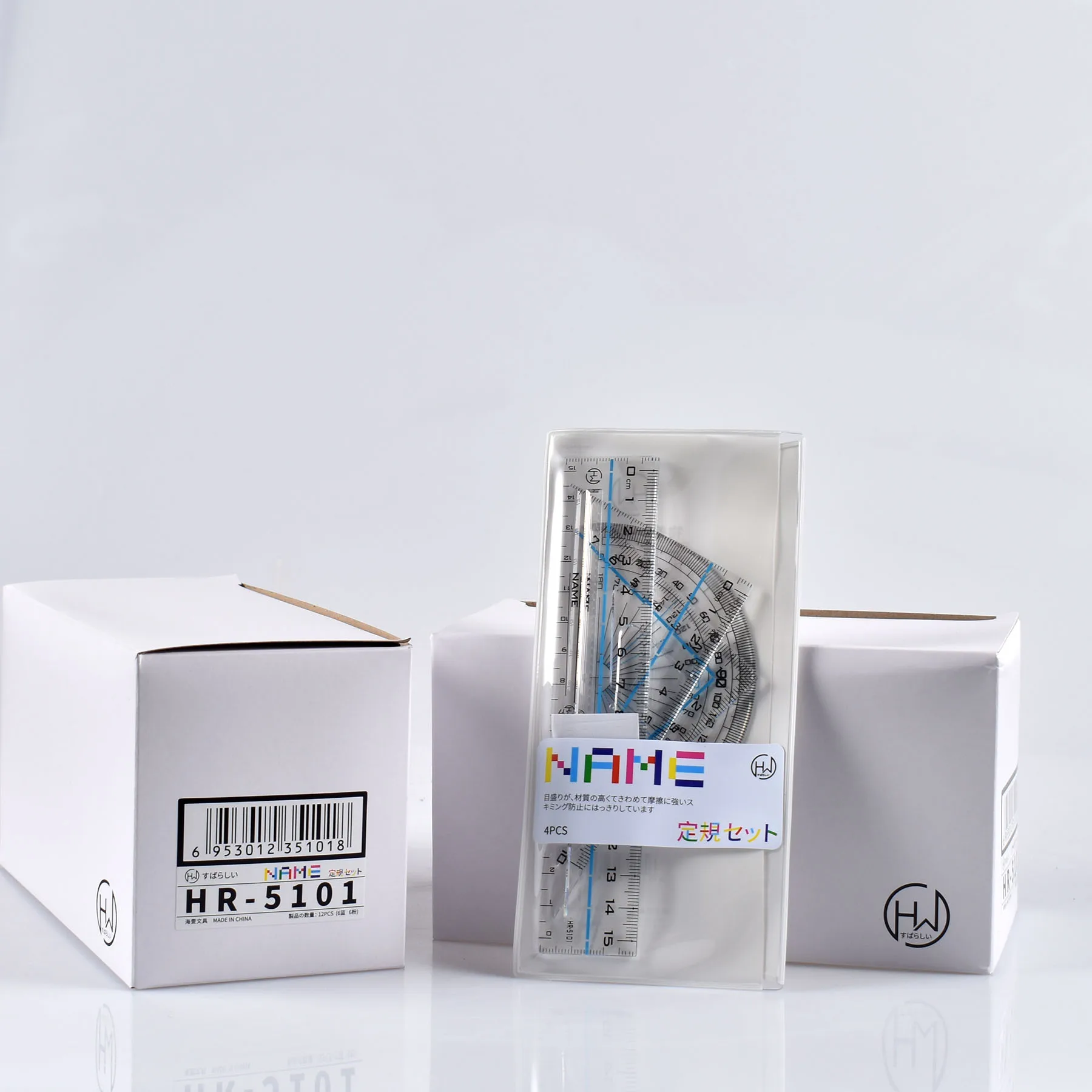 Made in China plastic set square transparent small grid triangle set ruler in the school color scale ruler