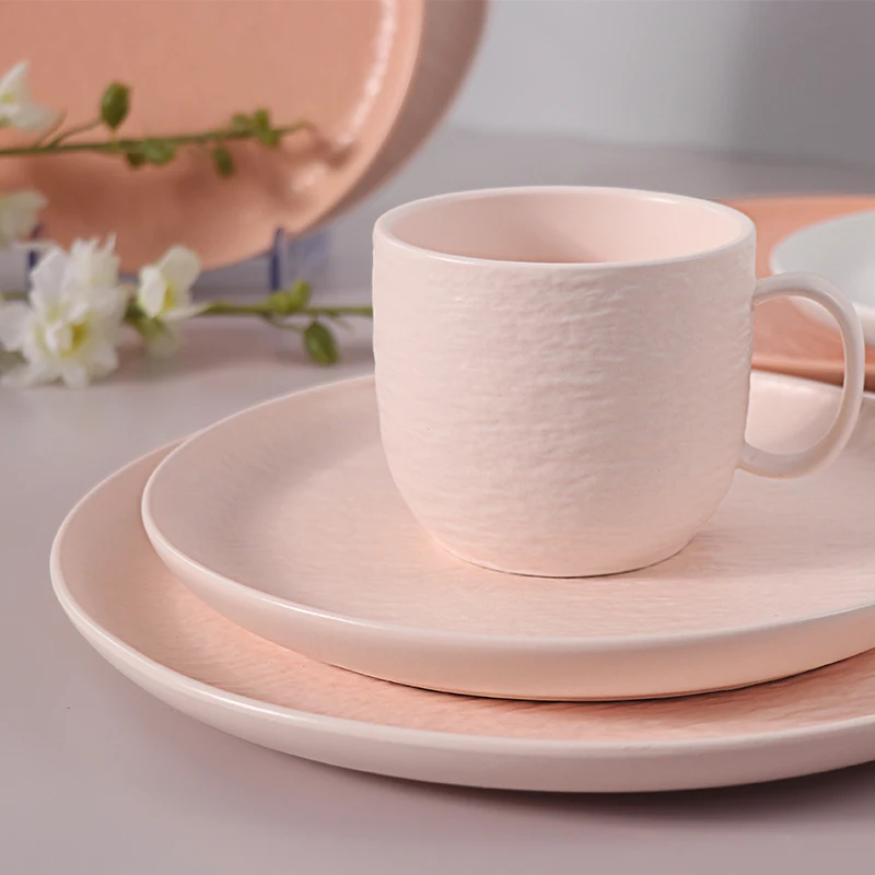 High Quality Plates Porcelain Crockery Pink Orange Wedding Tableware Round Ceramic Dinnerware Charge Dinner Plates Dish Buffet