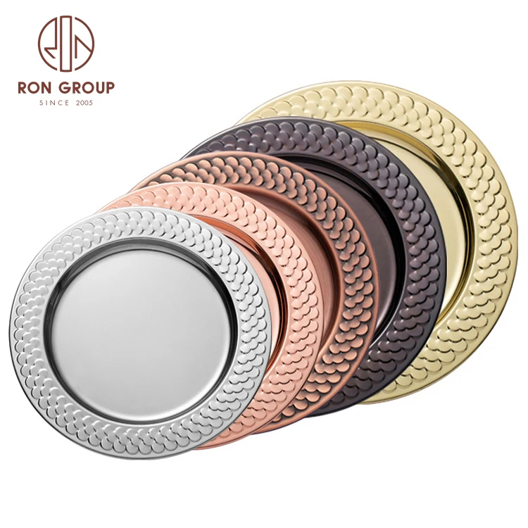 Wholesale 30cm Stainless Steel Serving Dish for Party Elegant Rice Panicle Tray Dinner Plate Metal Gold Charger Plate