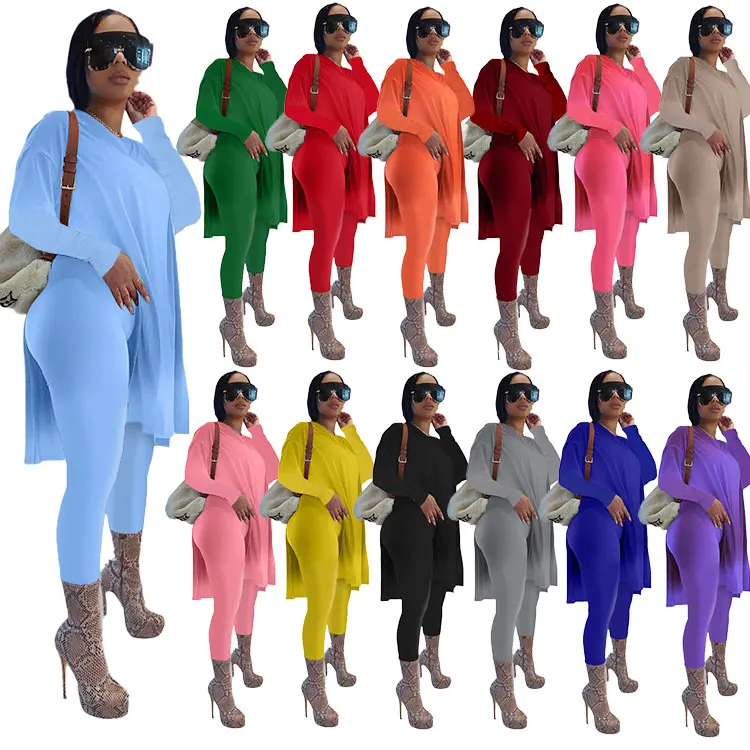 HJ ZSE22 20%OFF XS-5XL 2021 Long Sleeve Clothing Split Solid Color Women 2 Piece Pants Sets