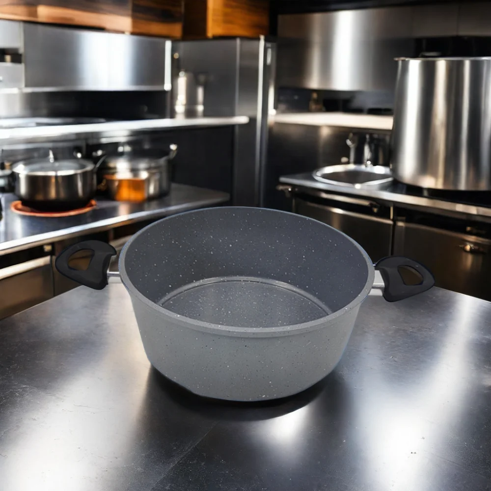 24cm Non-Stick Carbon Steel Dutch Oven 1.0mm Imitation Die Cutting Soup Pot with Induction Bottom and Glass Lid for Home Use