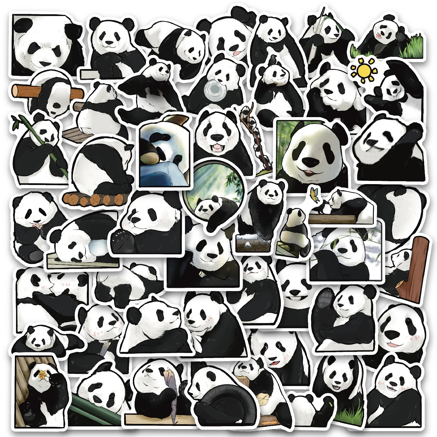 50PCS/Set Panda Stickers for Kids Vinyl Stickers Panda Decals Party Supplies Waterproof Cartoon Stickers Cute Animal Decoration